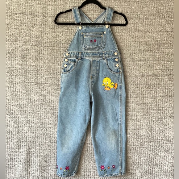 Vintage 1997 Loonie Tunes Girls Overalls Tweety Bird 8